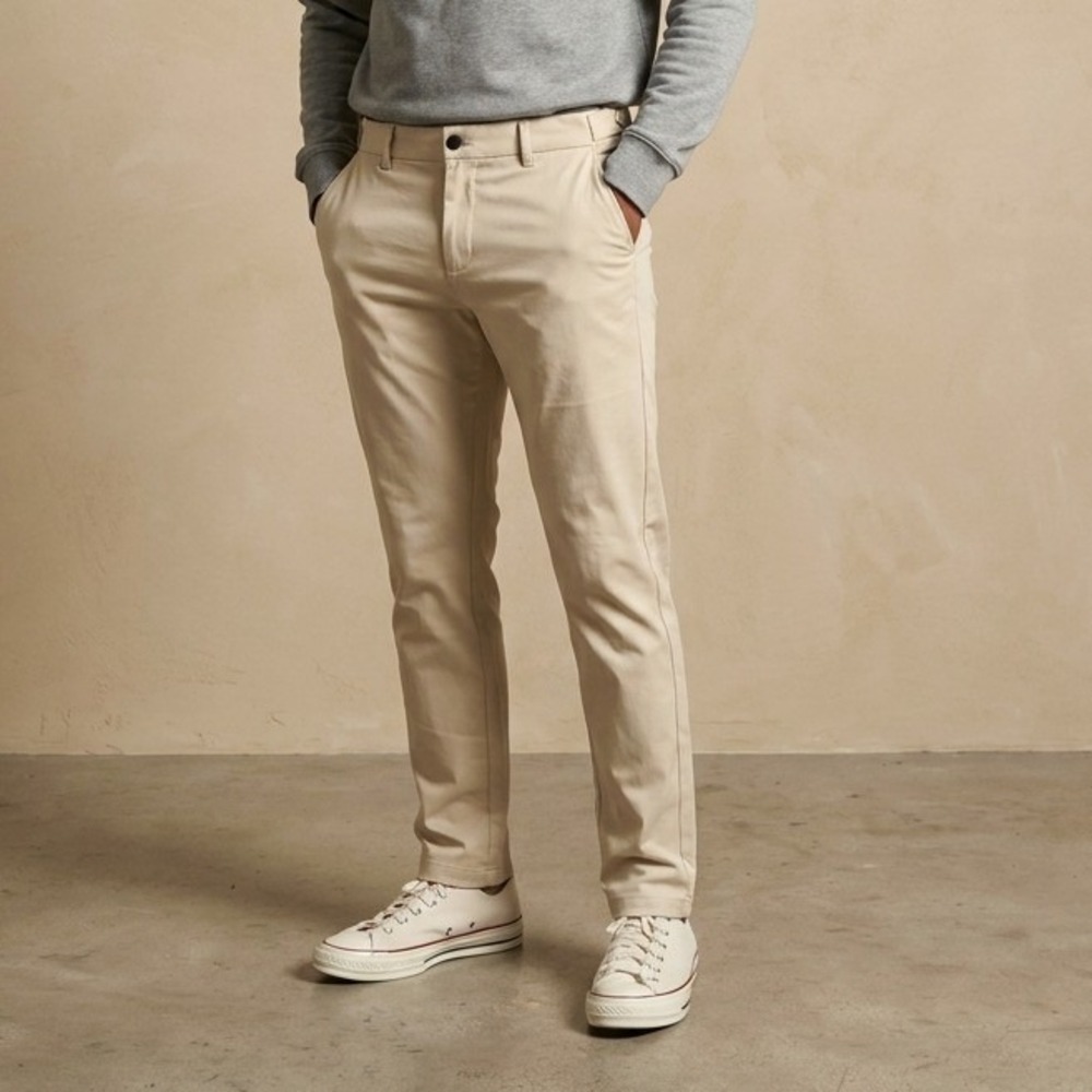 YOUNGLA Mens Trousers 30R Beige Casual Chino Slim Fit Model 626 Athleisure